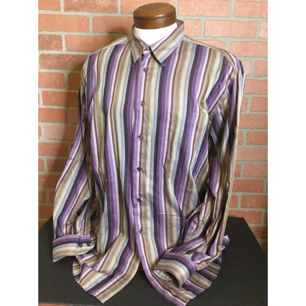 ST Croix Men's Button Up Shirt Striped Collared Long Sleeves Chest Pocket XL